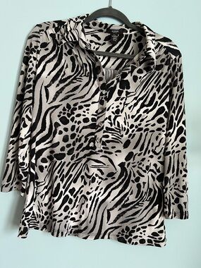 Alfani Black and White Animal Print Popover Blouse